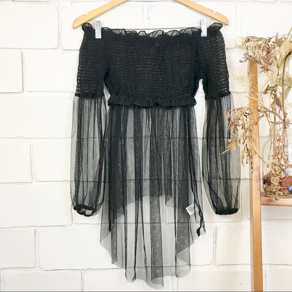 Glitter Off the Shoulder Mesh Top M